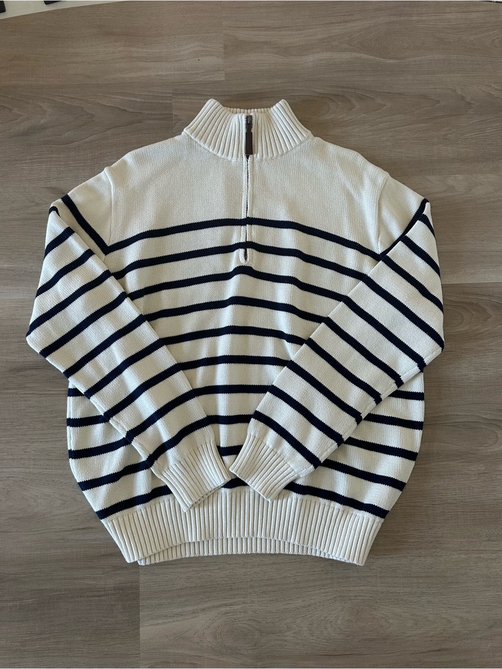 Brandy Melville Half-Zip Striped Knit Sweater - White & Navy